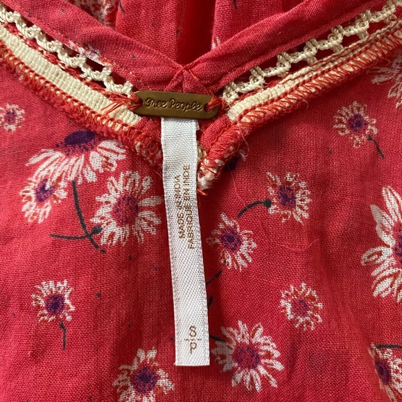 FREE PEOPLE Never A Dull Moment Floral Boho Peasant Oversized Cotton Blouse Sz S - Picture 11 of 12